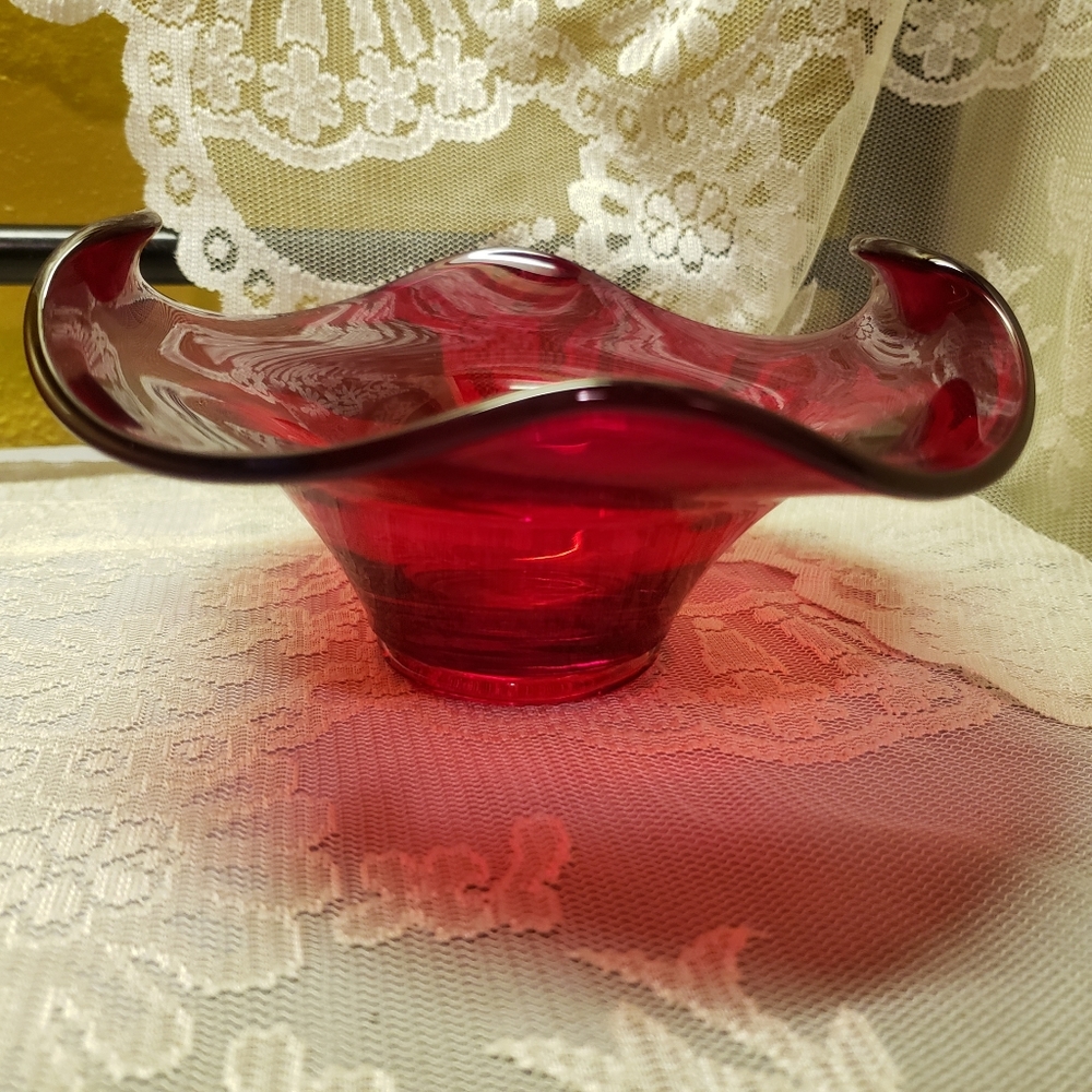 Vtg 1970's Mid Century Apple Red Viking Glass Bowl